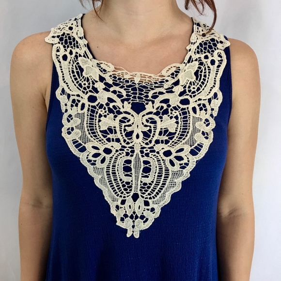 Royal Blue Asymmetrical With Cream Crochet Detail - Picture 2 of 7